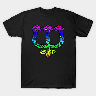 Neptune Planet Symbol in Dark Rainbow Leopard Print T-Shirt